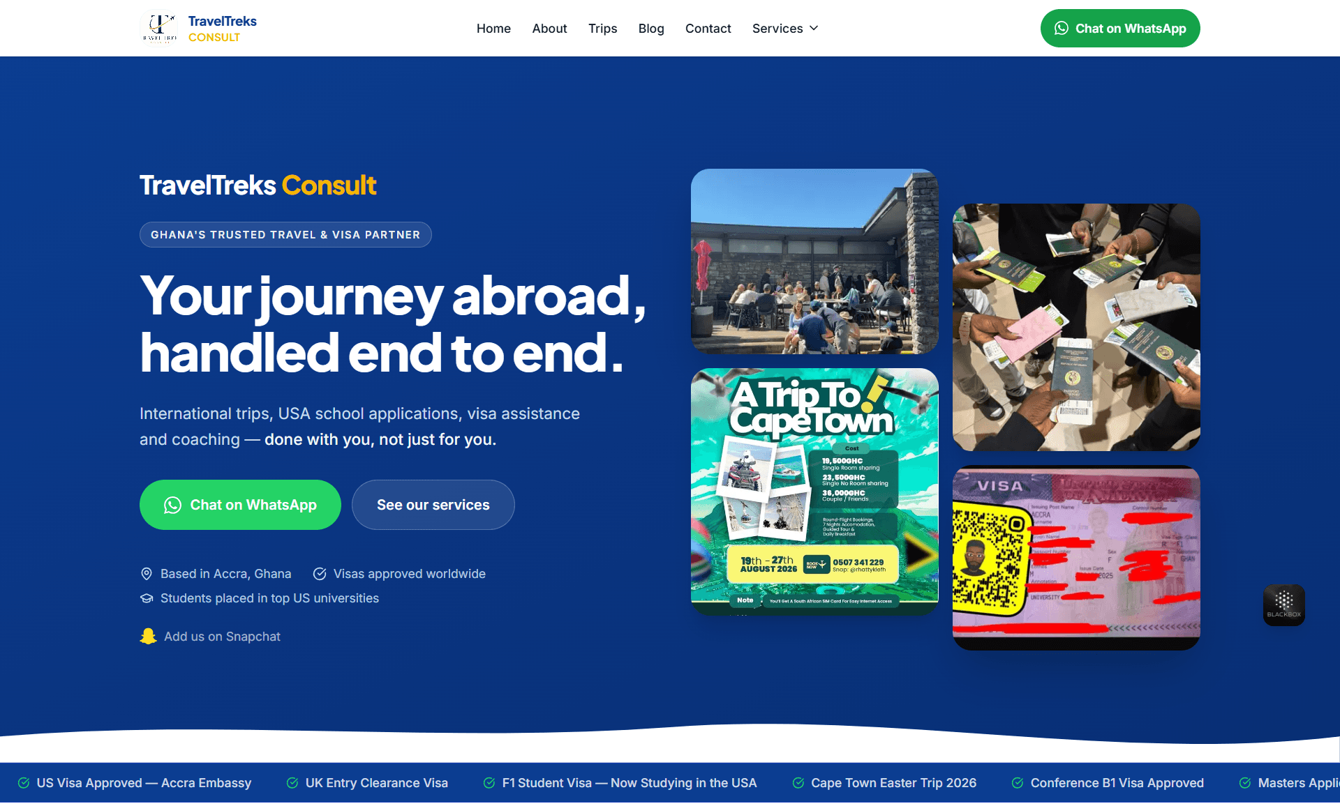 Visibility and Leads for a Ghana Travel and Student Visa Consultancy — Foundfront Agency portfolio project